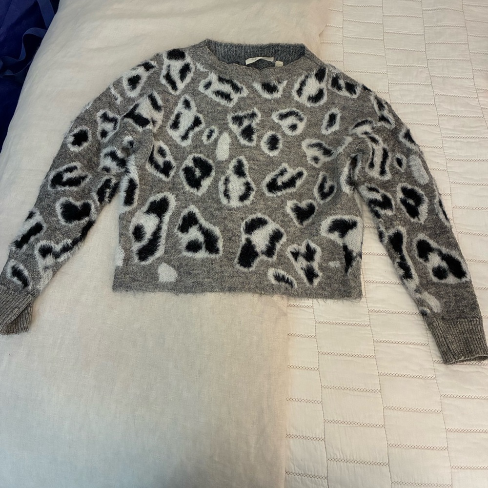 RD Style Gray Leopard Print Boatneck Knit Sweater